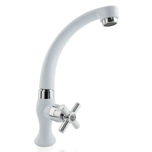 LLAVE SENCILLA MESON LAVAPLATOS EN ABS BLANCA MANIJA TIPO CRUCETA CROMADA