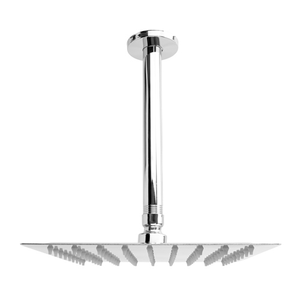 SET DUCHA TECHO  REGADERA CUADRADA 8  EN ACERO INOXIDABLE  TUBO EN ACERO INOXIDABLE DE 20 CM
