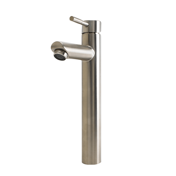 MEZCLADOR MONOCONTROL LAVAMANOS  TORRE ALTA CUELLO RECTO EN ACERO INOXIDABLE COLOR SATINADO