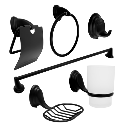JUEGO ACCESORIOS PARA BANO X 6 PIEZAS EN ZINC COLOR NEGRO