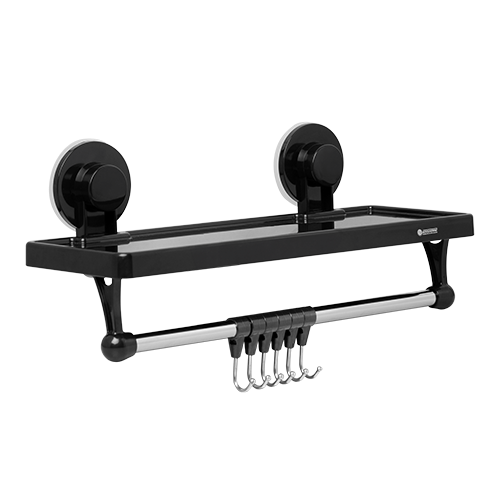 REPISA ORGANIZADORA-TOALLERO CON GANCHOS VENTOSA COLOR NEGRO