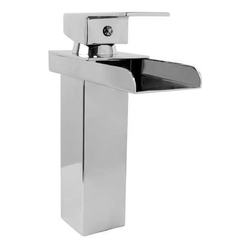 MEZCLADOR LAVAMANOS BAJO TIPO CASCADA  CUERPO ACERO INOX # 201 MANIJA EN ZINC CARTUCHO CERAMICO 35MM CROMADO