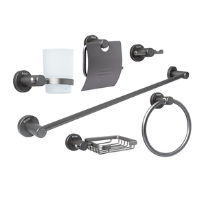 JUEGO ACCESORIOS PARA BANO EN ALUMINIINIO  X 6 PIEZAS GRIS