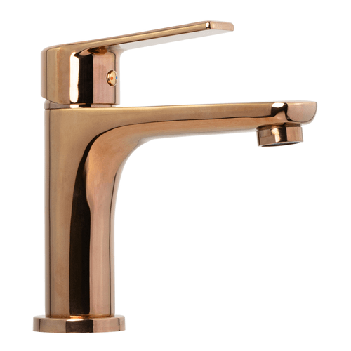 MEZCLADOR LAVAMANOS BAJO  EN BRONCE COLOR ORO ROSA MANIJA EN ZINC 700G