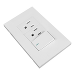 TOMACORRIENTE DOBLE CON POLO A TIERRA (2P+T) + INTERRUPTOR SENCILLO CONMUTABLE 10A 110V-250V - 15A 110V-250V COLOR BLANCO