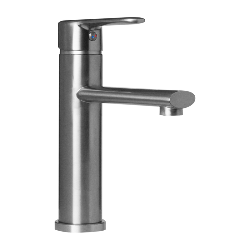 MEZCLADOR EN ACERO INOX # 201 COLOR GRIS MANIJA EN ZINC CARTUCHO CERAMICO 35MM MANGUERA DE 60CM