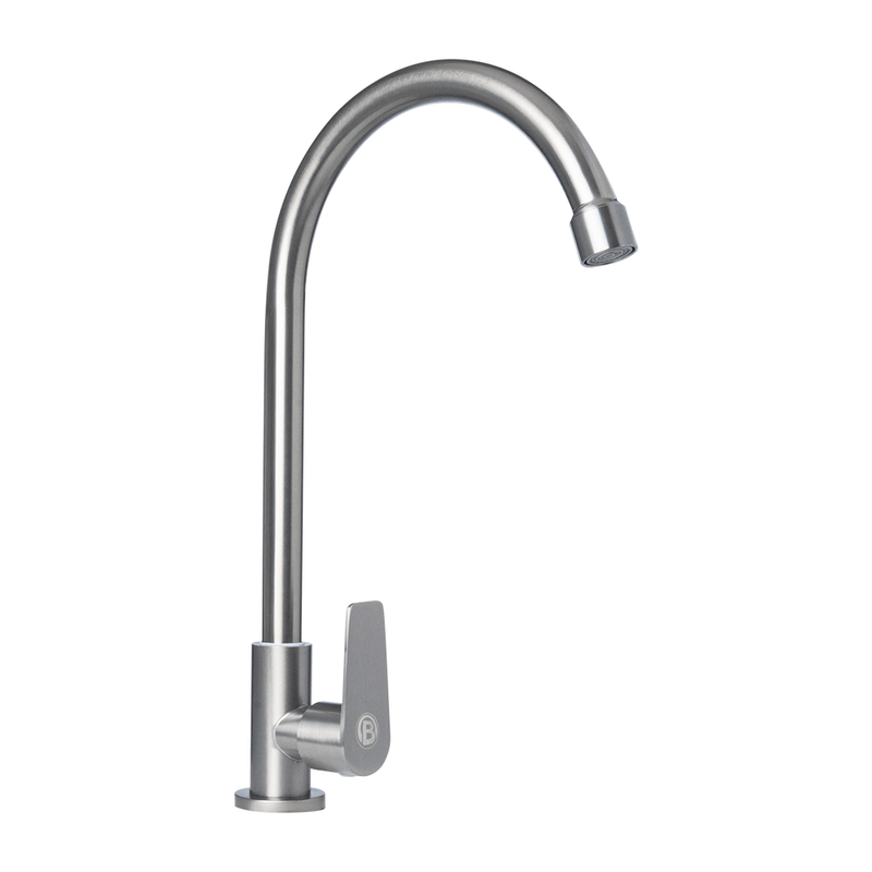 LLAVE SENCILLA COLOR GRIS CUERPO EN ACERO INOX # 304 MANIJA EN ACERO INOX CARTUCHO EN LATON PESO: 370 G