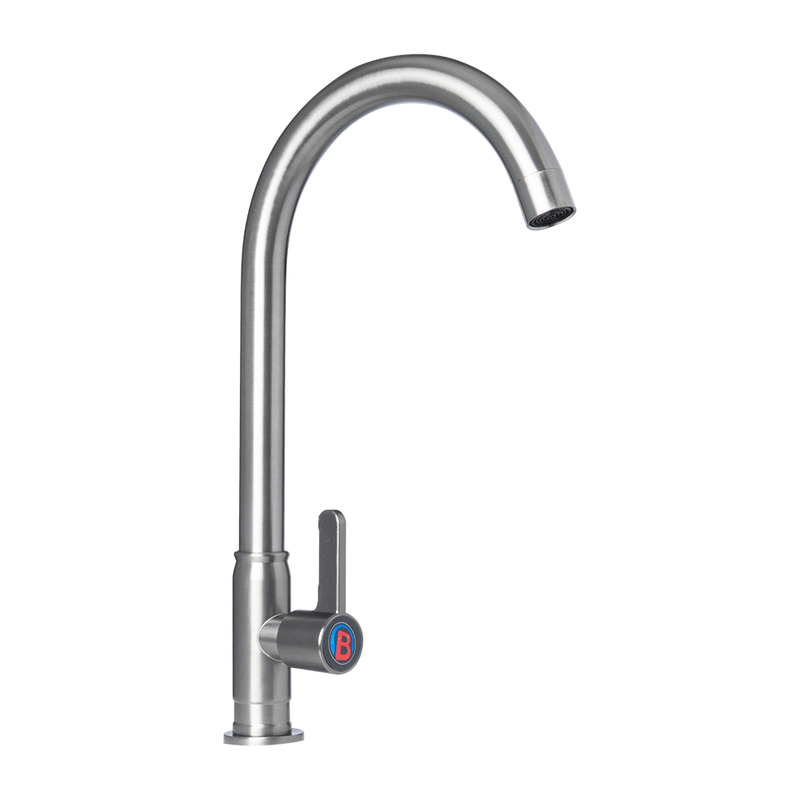 LLAVE SENCILLA COLOR GRIS CUERPO EN ACERO INOX # 201 MANIJA EN ABS CARTUCHO EN LATON PESO: 530 G