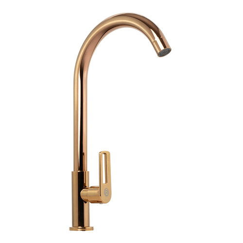 LLAVE SENCILLA LAVAPLATOS EN ACERO INOXIDABLE # 201 COLOR ORO ROSA MANIJA EN ZINC